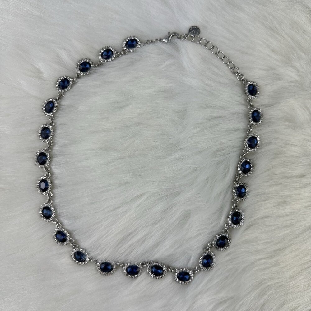 Charter Club Pavé Crystal & Stone Collar Necklace Silver Tone Blue Stones